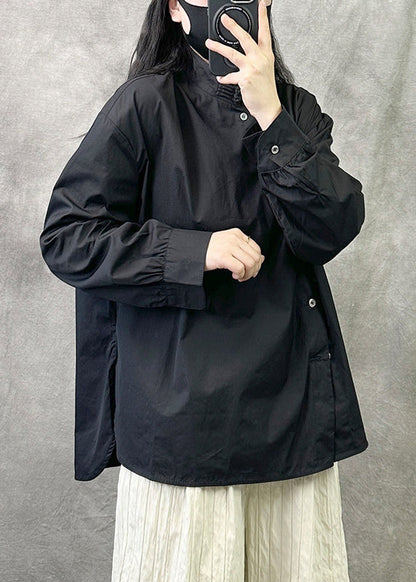 Original Design White O Neck Loose Cotton Shirts Fall