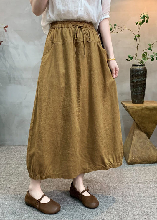 Original Design White Pockets Patchwork Linen Skirts Summer