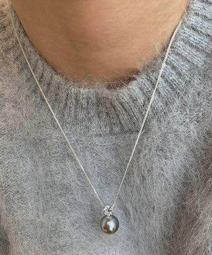 Original Design White Sterling Silver Zircon Pearl Sweater Pendant Necklace