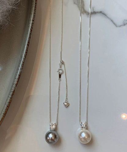 Original Design White Sterling Silver Zircon Pearl Sweater Pendant Necklace