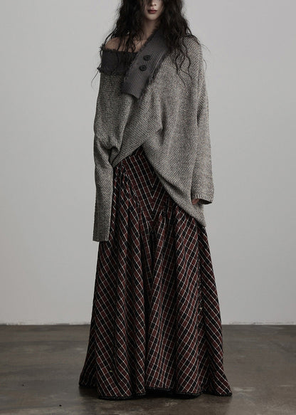 Original Design Winter Irregular Large Collar Light Grey Knitted Sweater