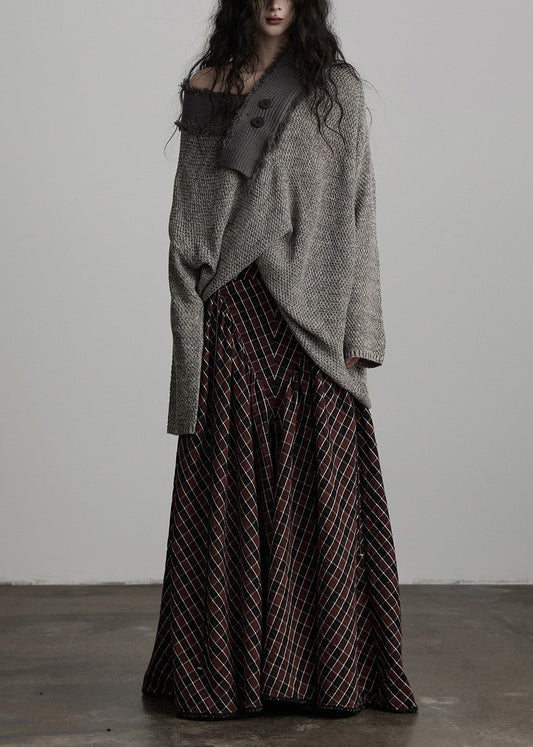 Original Design Winter Irregular Large Collar Light Grey Knitted Sweater