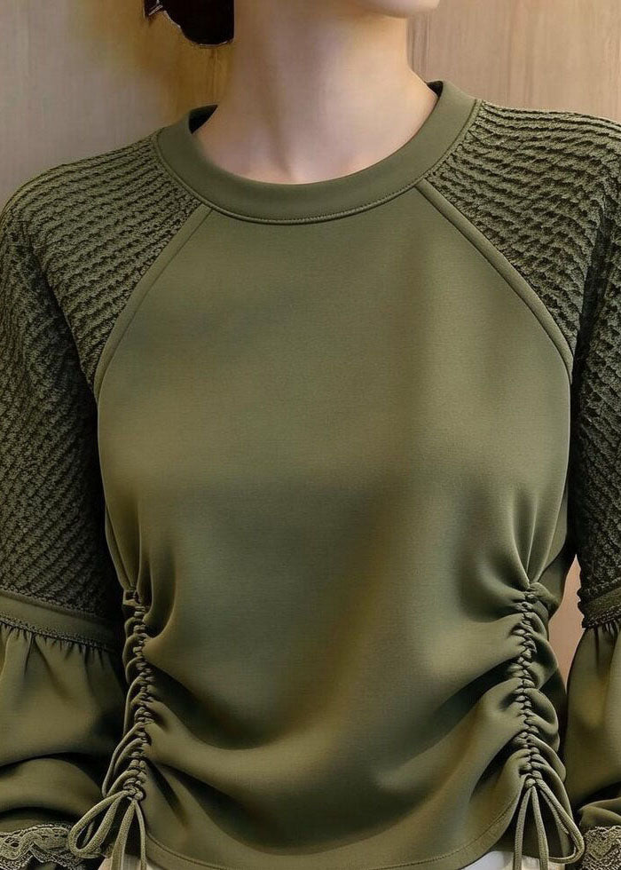 Original Green Cinched Tulle Patchwork Top Lantern Sleeve