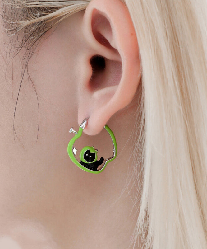 Original Green Sterling Silver Drip Glaze Animal Hoop Earrings