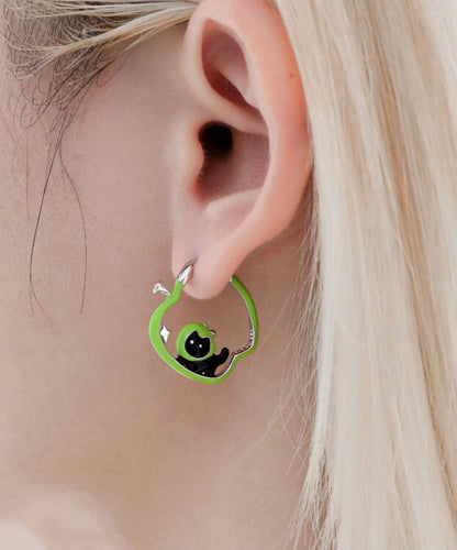 Original Green Sterling Silver Drip Glaze Animal Hoop Earrings
