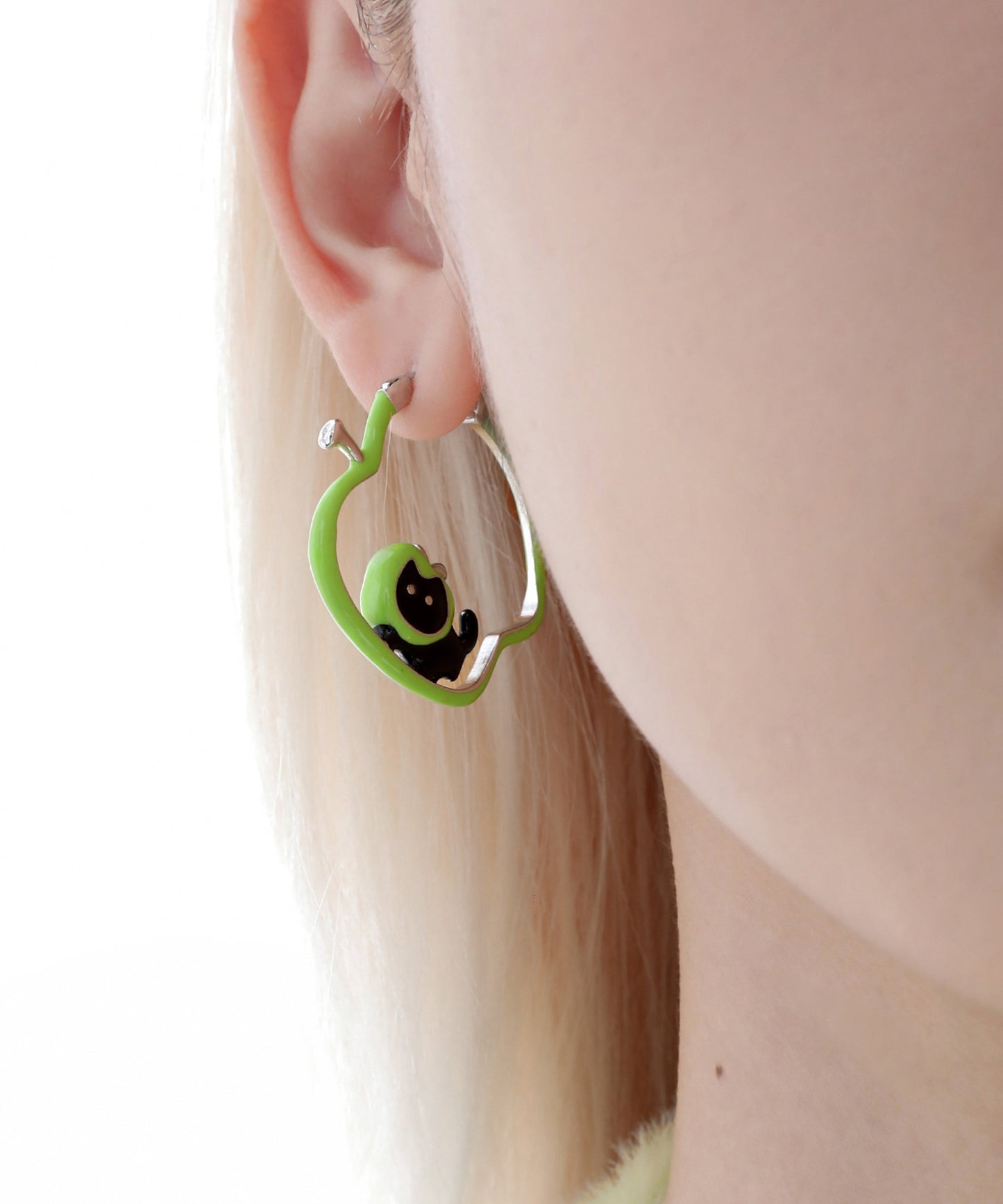 Original Green Sterling Silver Drip Glaze Animal Hoop Earrings