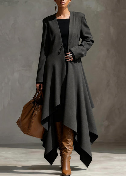 Original Grey Asymmetrical Button Woolen Long Coats Spring