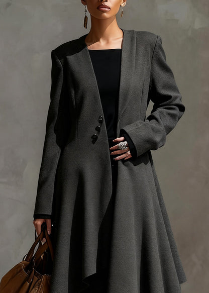Original Grey Asymmetrical Button Woolen Long Coats Spring