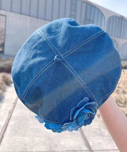 Original Handmade Flower Denim Beret Hat