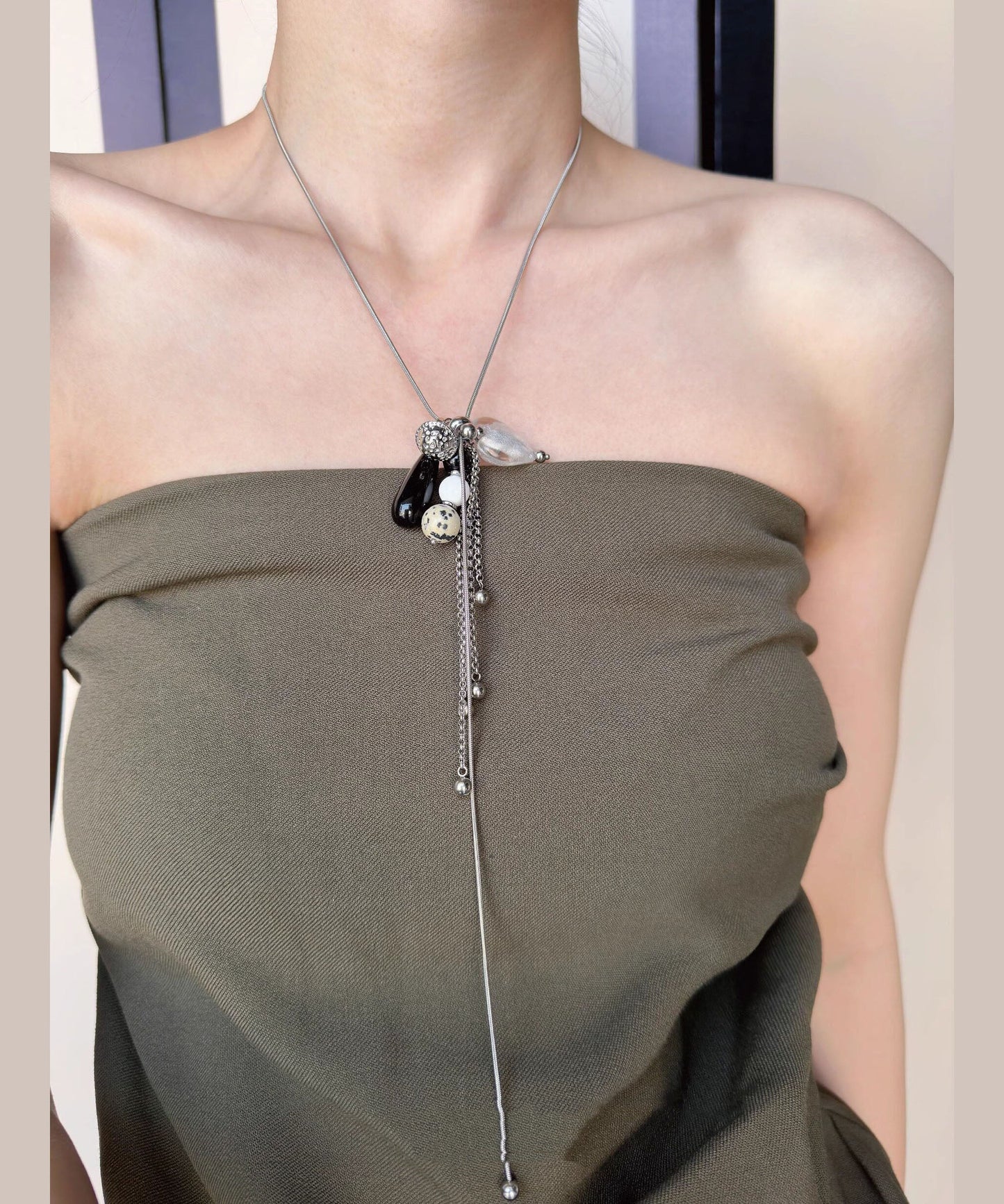 Original Heart Pendant Natural Stone Titanium Steel Necklace