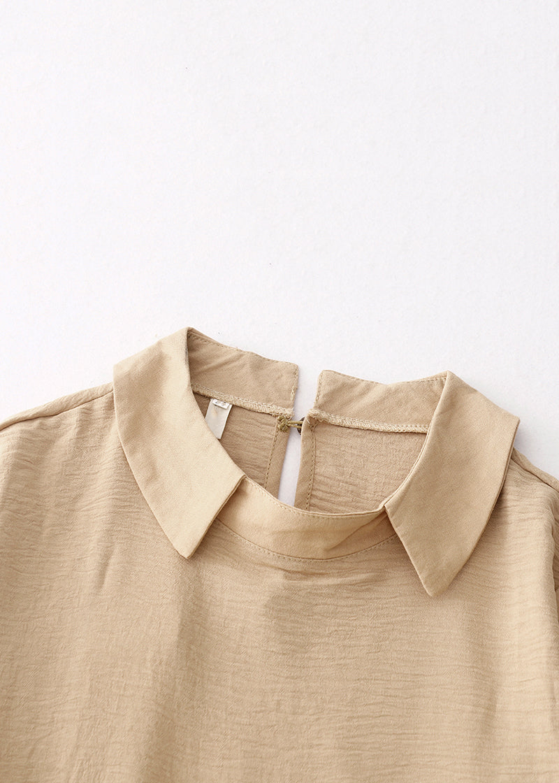 Original Khaki Peter Pan Collar Pockets Patchwork Cotton Dresses Spring
