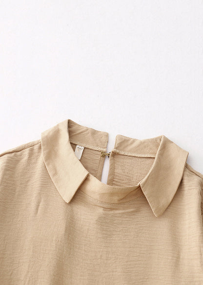 Original Khaki Peter Pan Collar Pockets Patchwork Cotton Dresses Spring
