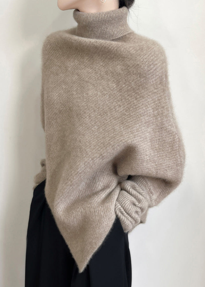 Original Light Camel Turtleneck Cozy Woolen Sweater Tops Batwing Sleeve