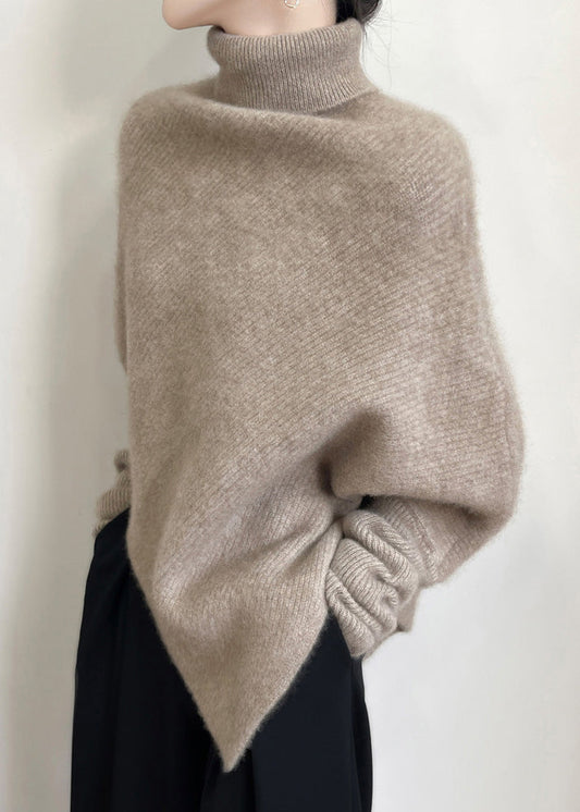 Original Light Camel Turtleneck Cozy Woolen Sweater Tops Batwing Sleeve