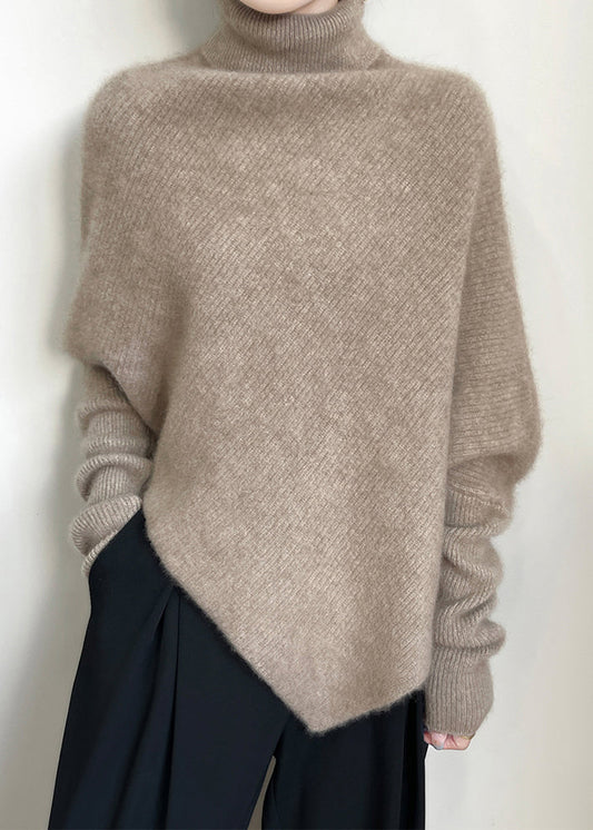 Original Light Camel Turtleneck Cozy Woolen Sweater Tops Batwing Sleeve