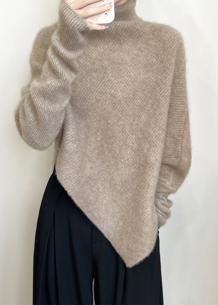Original Light Camel Turtleneck Cozy Woolen Sweater Tops Batwing Sleeve