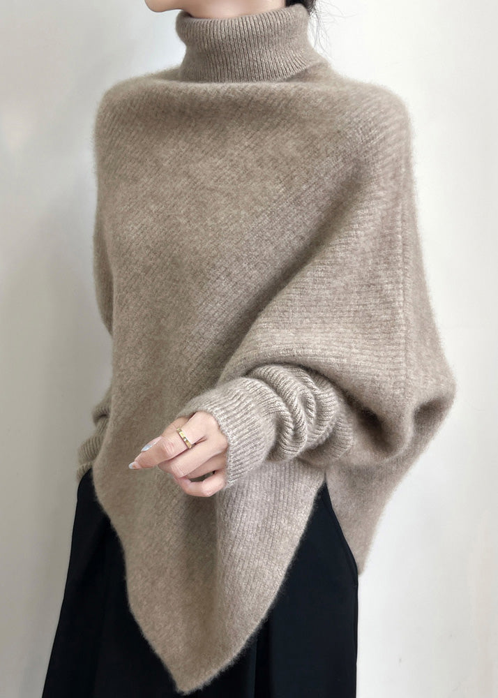 Original Light Camel Turtleneck Cozy Woolen Sweater Tops Batwing Sleeve