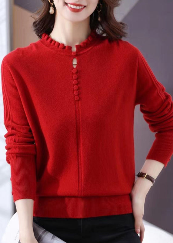 Original Purple O-Neck Solid Knit Sweater Winter