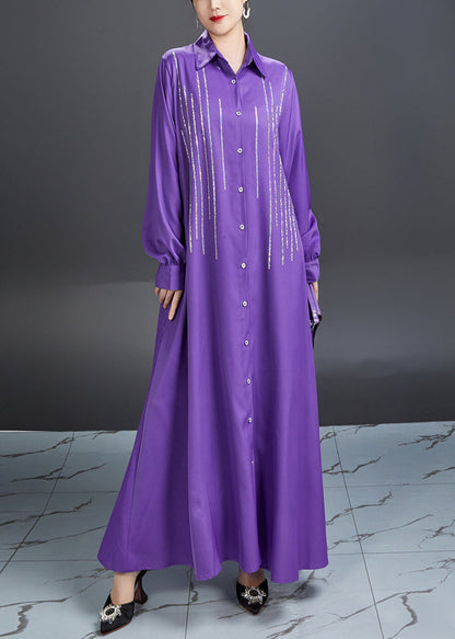 Original Purple Peter Pan Collar Button Cotton Blouse Dresses Fall