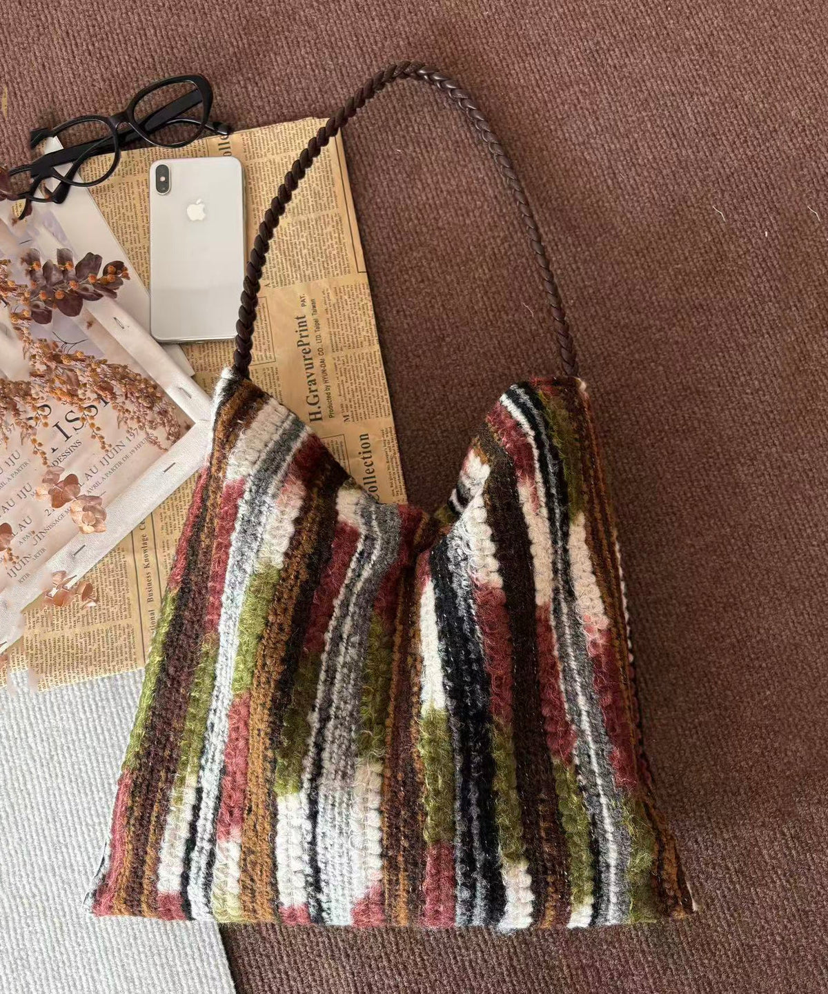 Original Rainbow Large Capacity Knitted Shoulder Bag