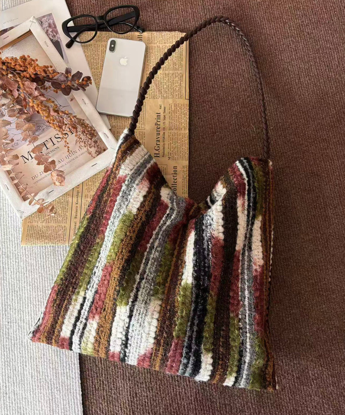 Original Rainbow Large Capacity Knitted Shoulder Bag