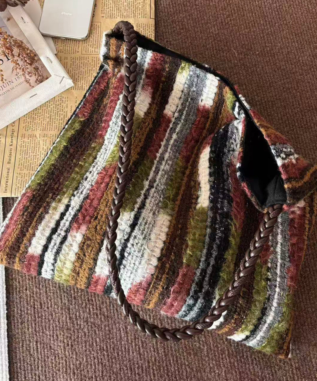 Original Rainbow Large Capacity Knitted Shoulder Bag