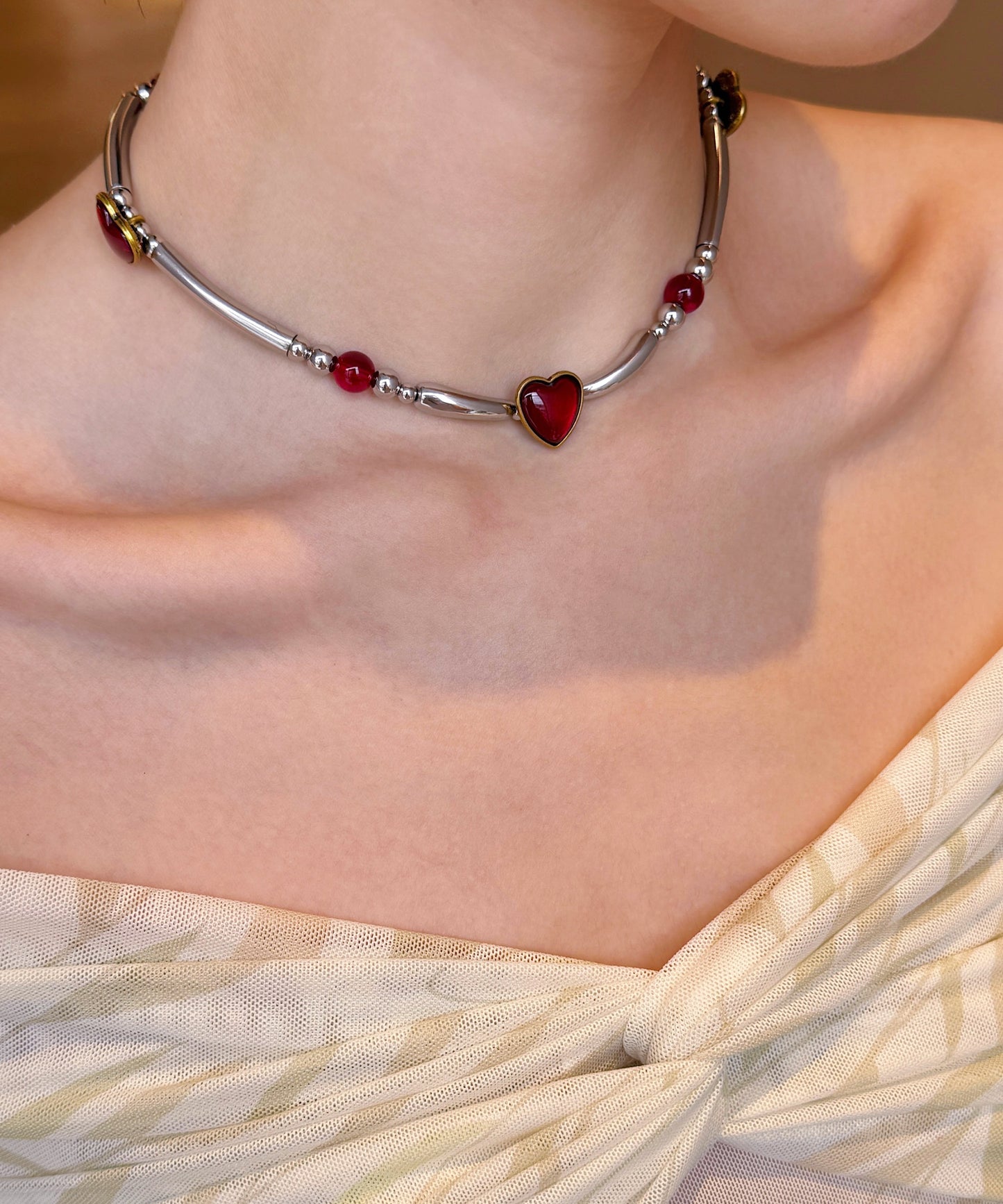 Original Red Stainless Steel Love Patchwork Choker