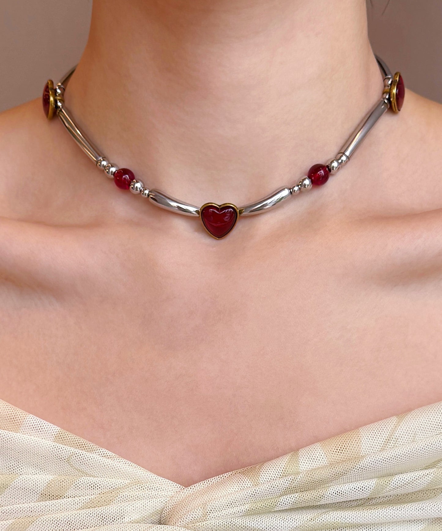Original Red Stainless Steel Love Patchwork Choker