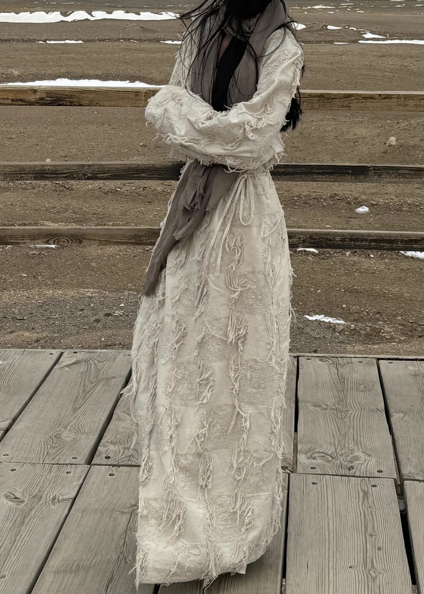 Original V Neck Lace Up Tasseled Cotton Long Cardigan Fall