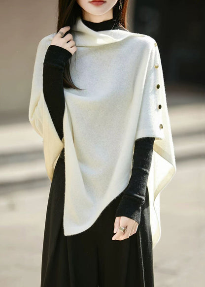 Original White Asymmetrical Button Woolen Knit Cape Sweaters Winter