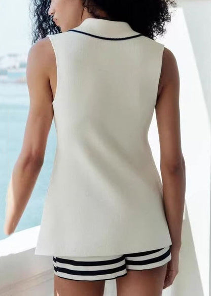 Original White Peter Pan Collar Double Breast Knit Vest Sleeveless