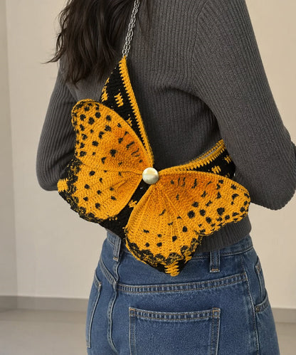 Original Yellow Hand Knit Yarn Butterfly Wing Shoulder Bag
