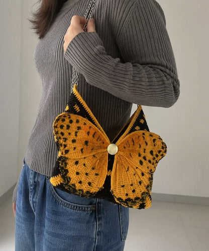 Original Yellow Hand Knit Yarn Butterfly Wing Shoulder Bag