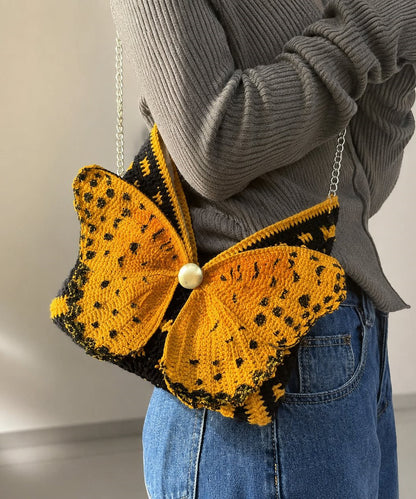 Original Yellow Hand Knit Yarn Butterfly Wing Shoulder Bag