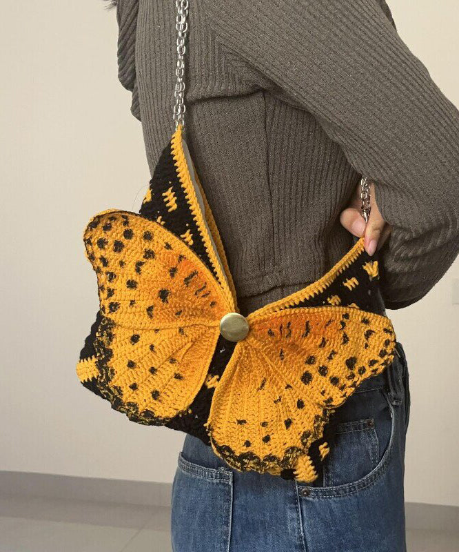 Original Yellow Hand Knit Yarn Butterfly Wing Shoulder Bag