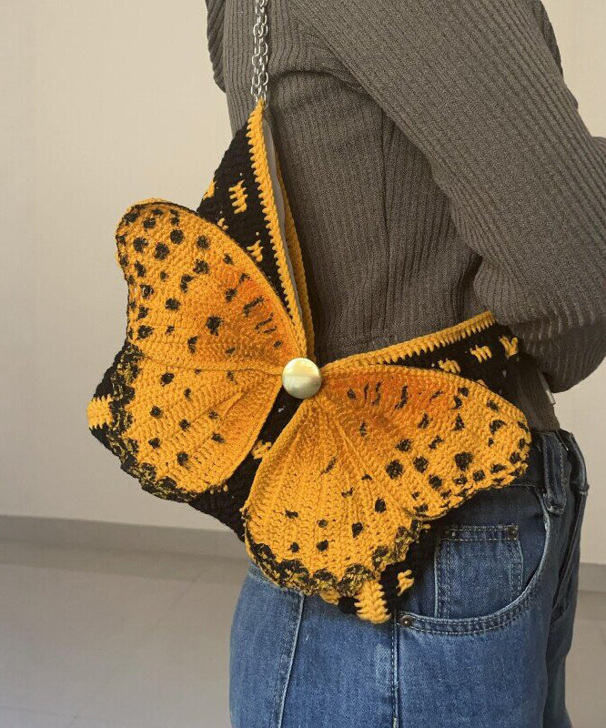 Original Yellow Hand Knit Yarn Butterfly Wing Shoulder Bag