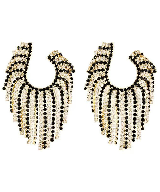 Oversize Copper Zircon Asymmetrical Geometry Tassel Hoop Earrings