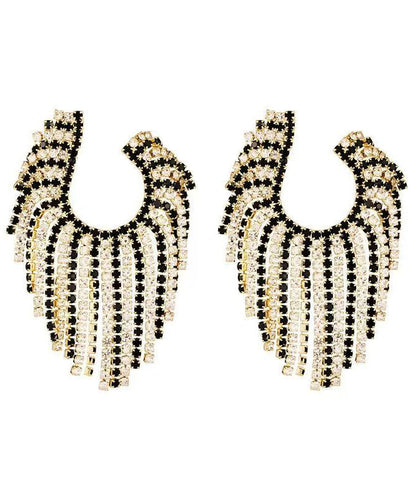 Oversize Copper Zircon Asymmetrical Geometry Tassel Hoop Earrings