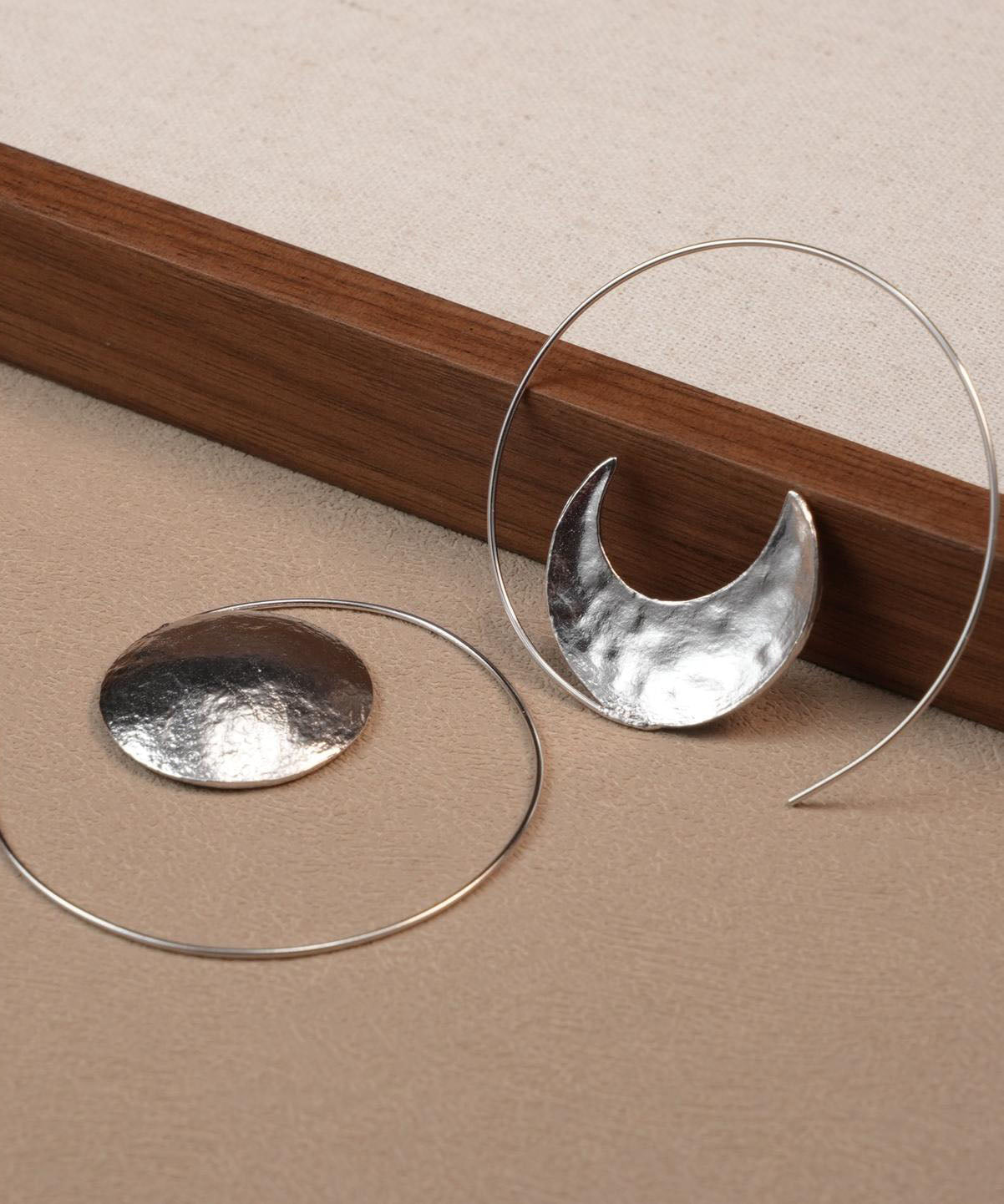 Oversize Gold Copper Overgild Asymmetrica Sun And Moon Hoop Earring
