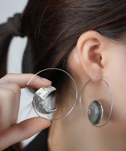 Oversize Gold Copper Overgild Asymmetrica Sun And Moon Hoop Earring