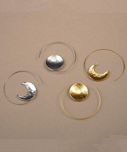 Oversize Gold Copper Overgild Asymmetrica Sun And Moon Hoop Earring