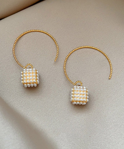 Oversize Gold Copper Overgild Lantern Pearl Hoop Earrings