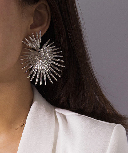 Oversize Gold Metal Asymmetrical Fan Blade Stud Earrings