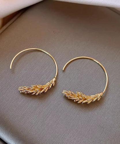 Oversize Gold Metal Overgild Wheat Ear Circle Hoop Earrings