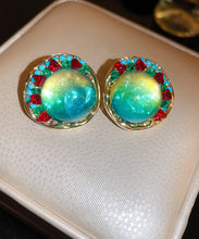 Load image into Gallery viewer, Oversize Green Sterling Silver Alloy Zircon Round Coloured Glaze Stud Earrings