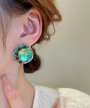 Load image into Gallery viewer, Oversize Green Sterling Silver Alloy Zircon Round Coloured Glaze Stud Earrings