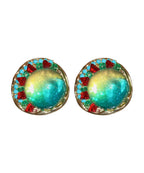 Oversize Green Sterling Silver Alloy Zircon Round Coloured Glaze Stud Earrings