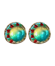 Load image into Gallery viewer, Oversize Green Sterling Silver Alloy Zircon Round Coloured Glaze Stud Earrings