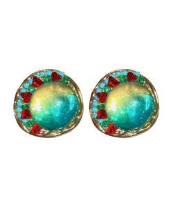 Oversize Green Sterling Silver Alloy Zircon Round Coloured Glaze Stud Earrings