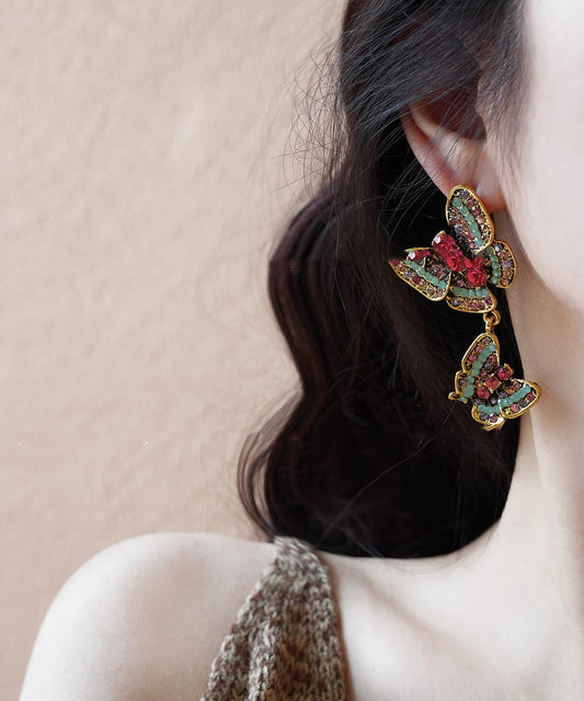 Oversize Rainbow Copper Zircon Butterfly Stud Earrings